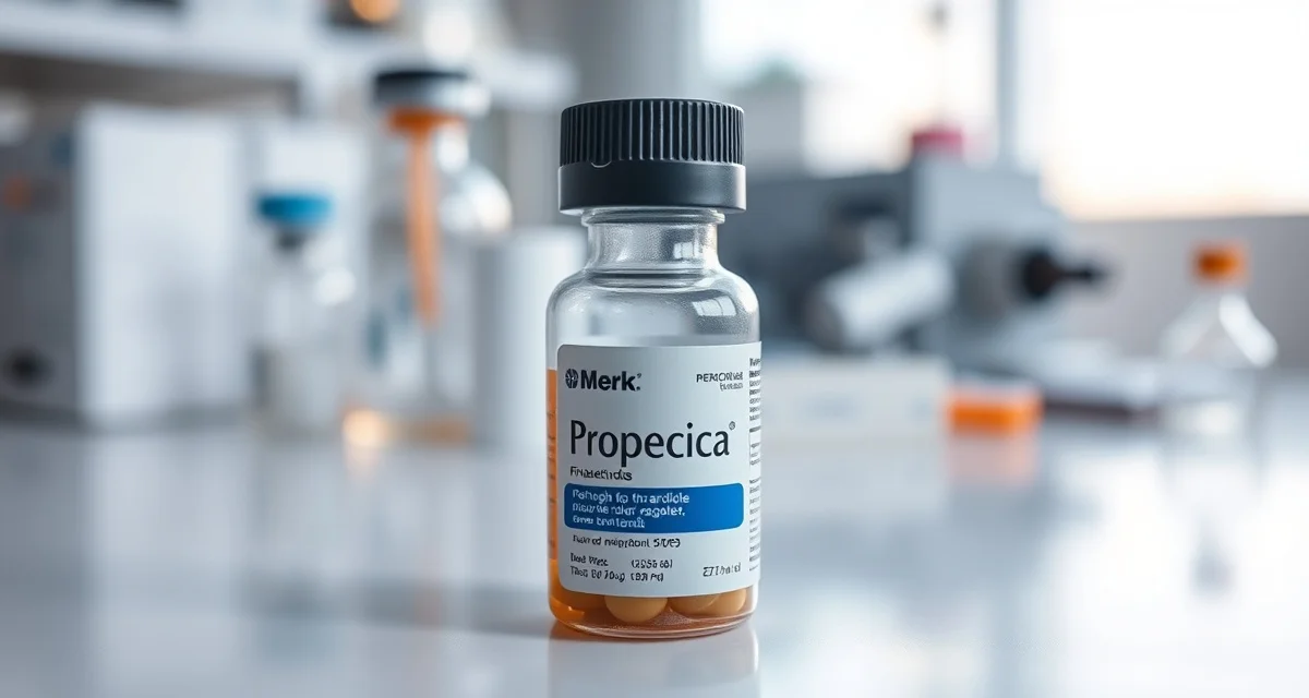 Propecia finasteride FDA-approved hair loss medication by Merck Merck Propecia finasteride medication bottle for male pattern baldness treatment and DHT reduction