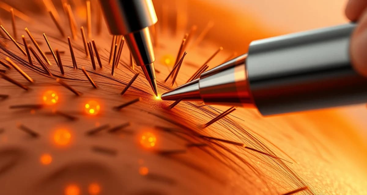 Clinical microneedling technique for hair restoration Microneedling procedure on scalp demonstrating controlled micro-injuries that trigger hair growth factors and stimulate follicles