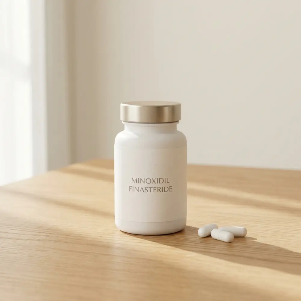 Oral minoxidil and finasteride treatment bottle