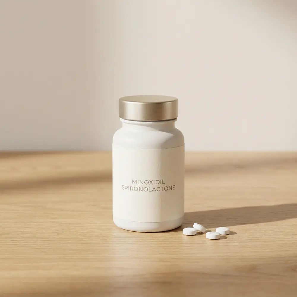 Oral minoxidil and spironolactone treatment bottle