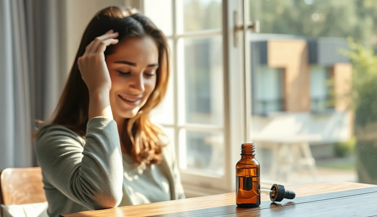 Woman performing scalp massage at home as a hair loss treatment