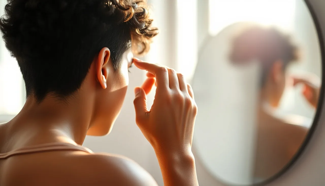 Person examining hair shedding in palm after recent surgery recovery