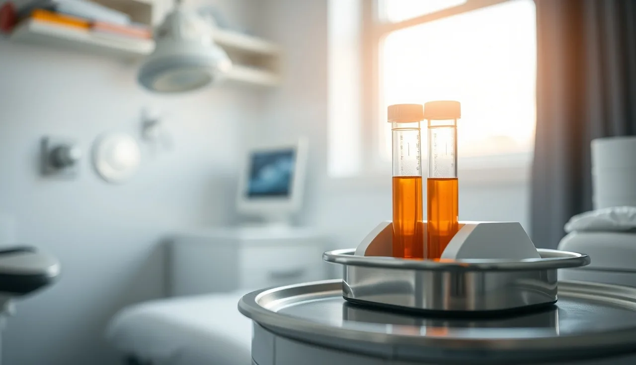 Platelet-rich plasma in a centrifuge tube prepared for scalp microneedling treatment