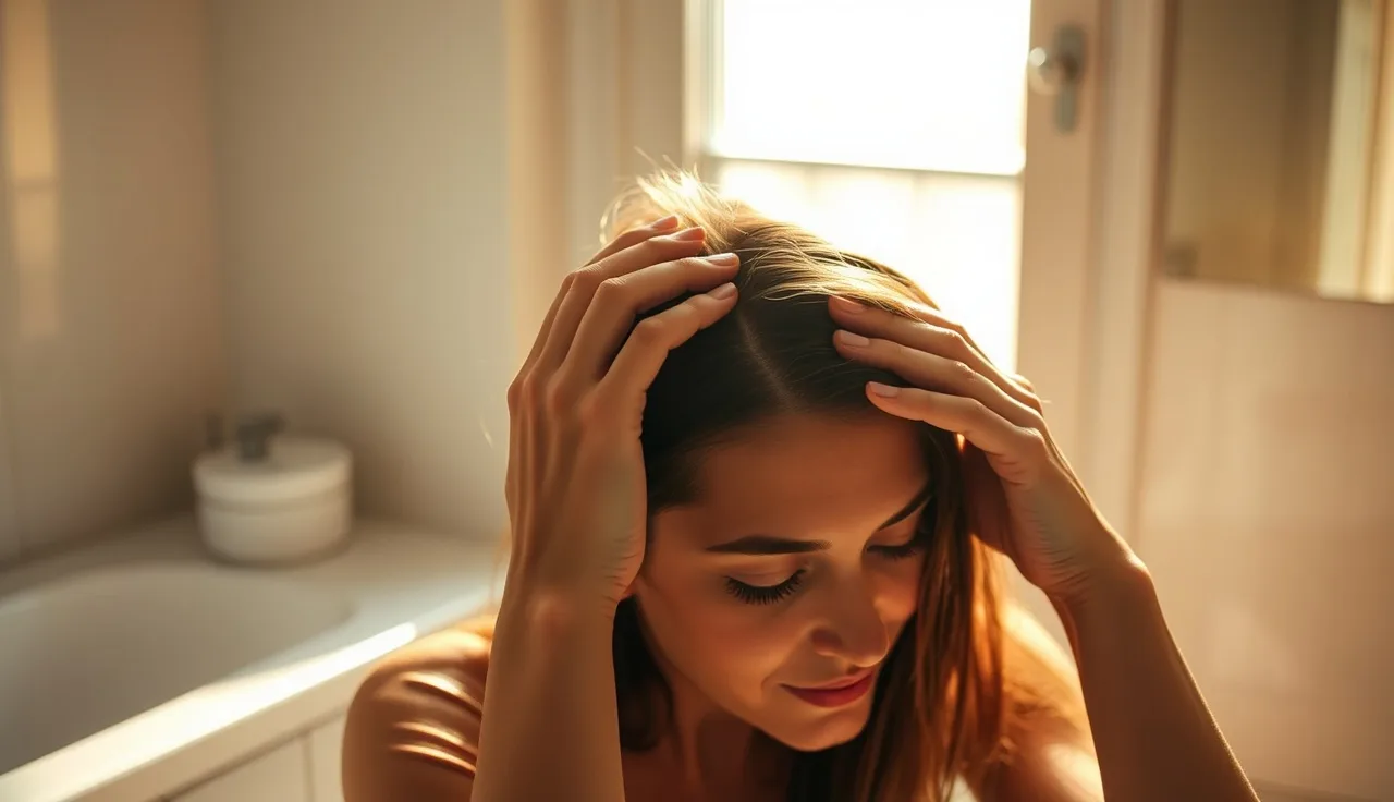 Person performing scalp massage with fingertips to stimulate hair growth