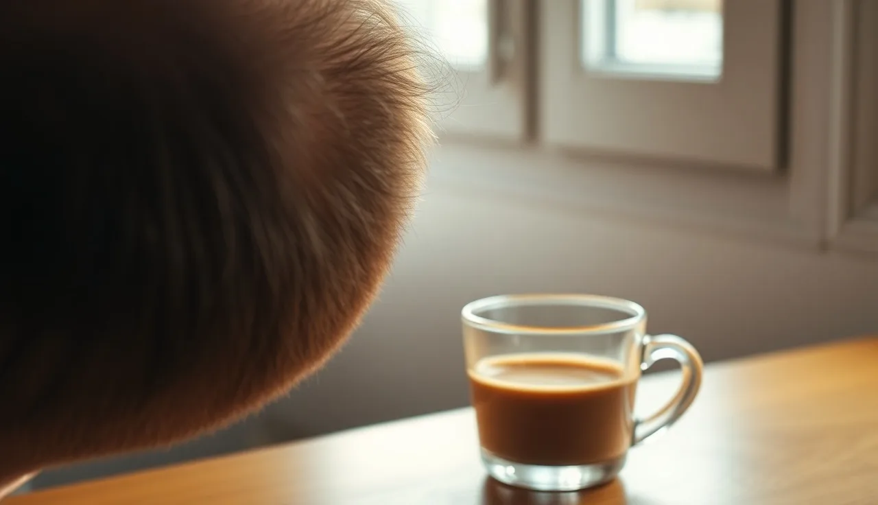 Man with thinning hairline sitting indoors near a window in morning light