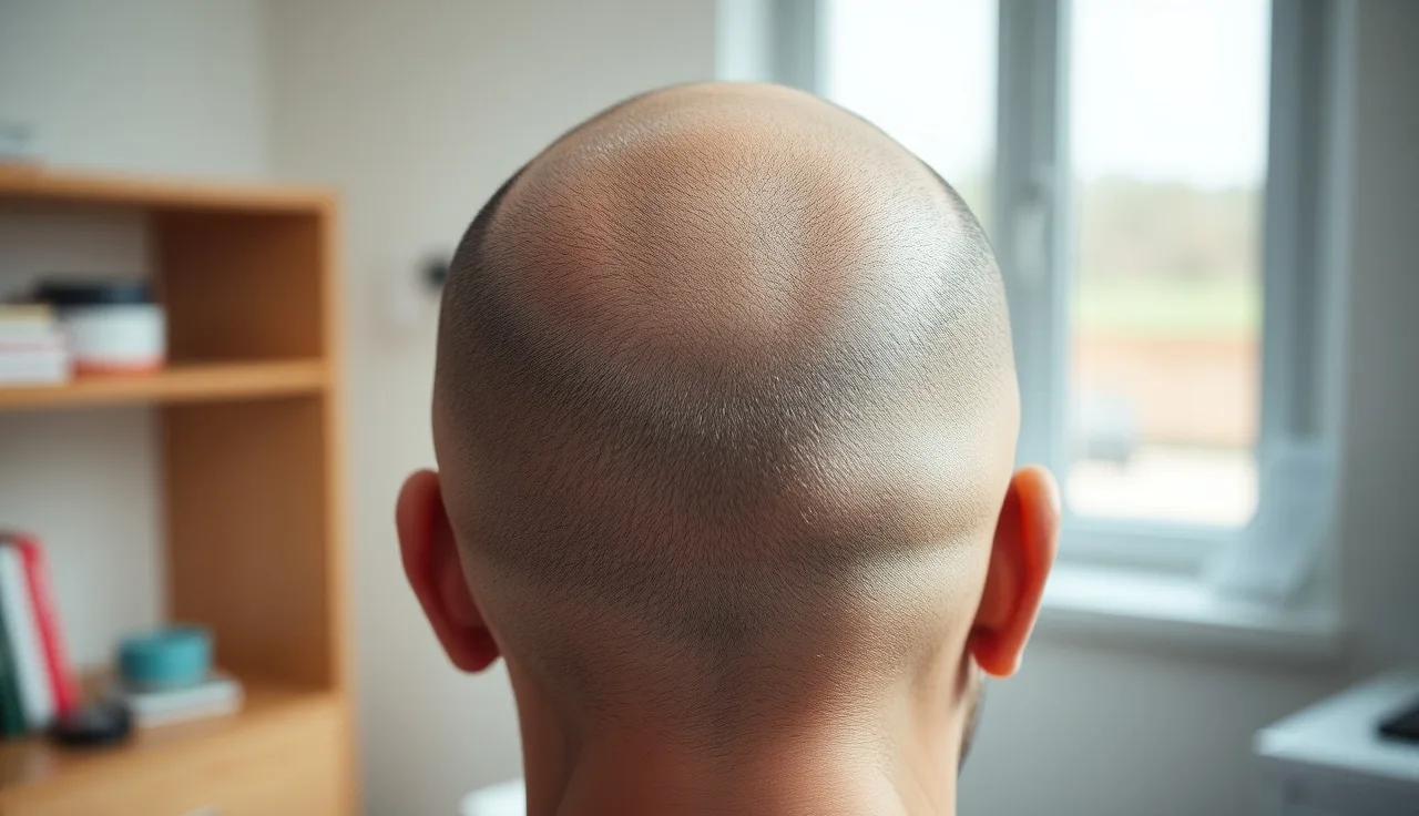 Back of a shaved male scalp showing donor area under natural light