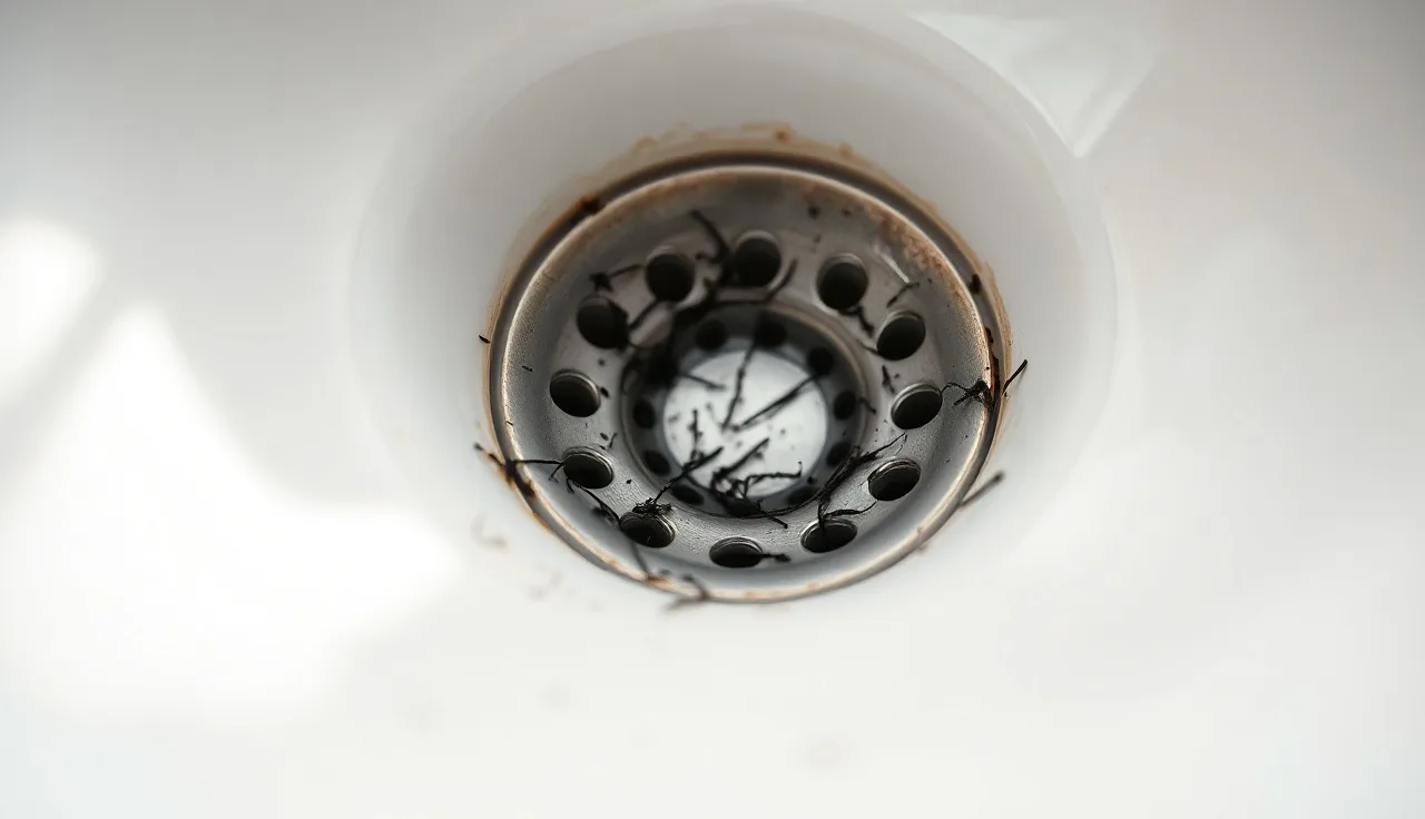 Hair strands collected in a white bathroom sink drain showing GLP-1 hair loss shedding