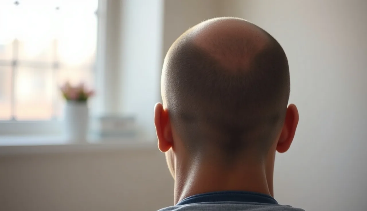 Back of a man's closely cropped scalp showing the donor area in neutral clinic light