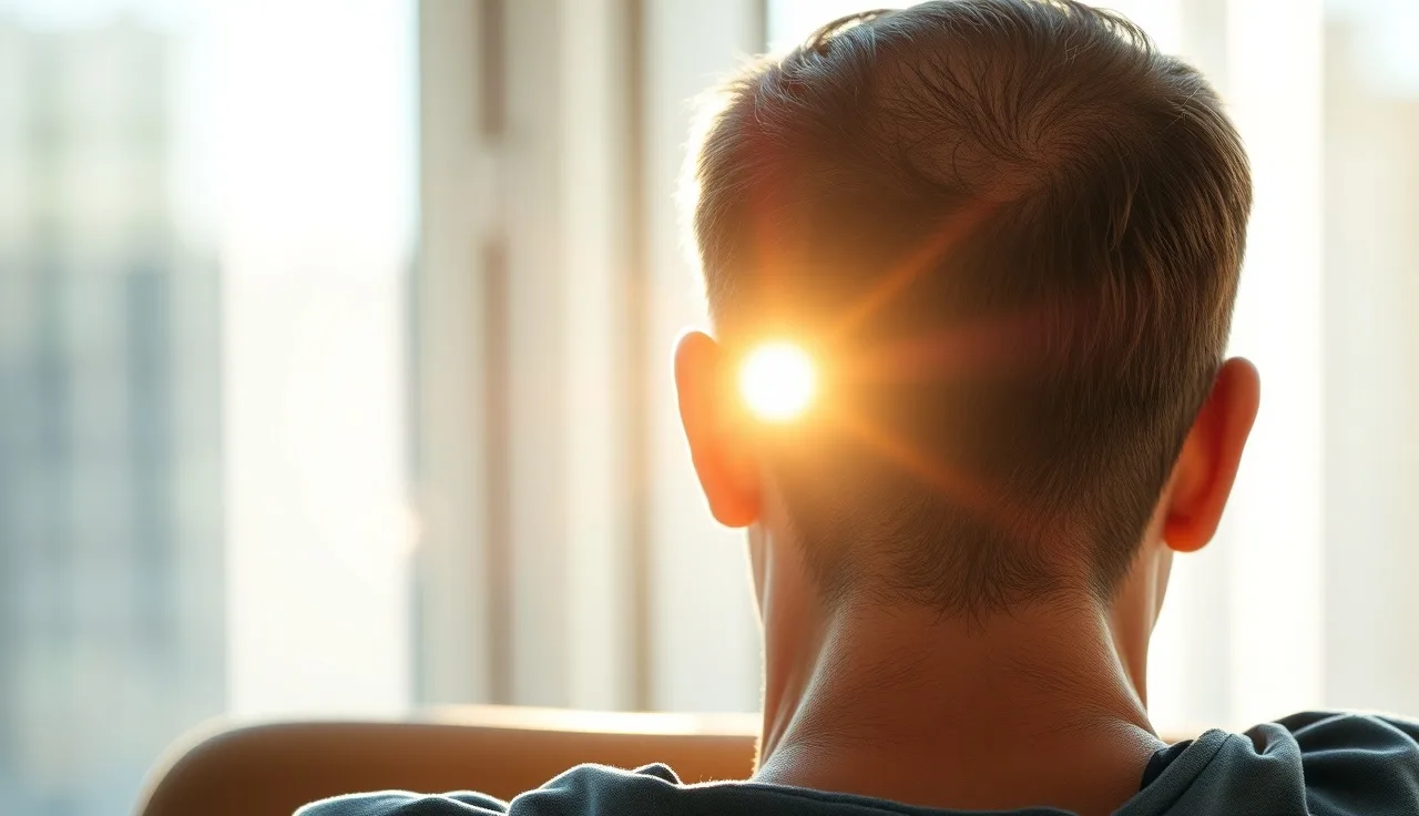 Man with Norwood 6 hair loss pattern seen from behind in natural light
