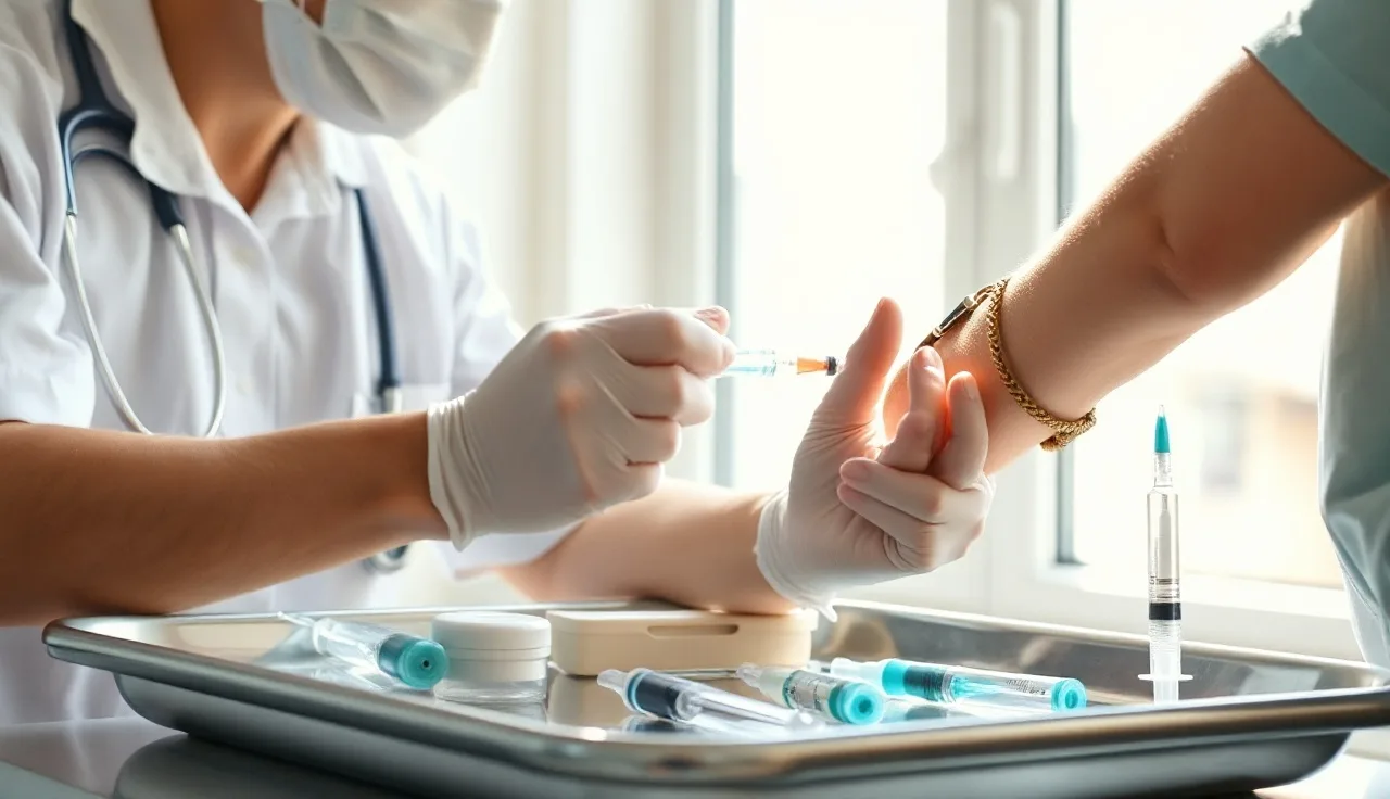 Medical professional drawing blood for PRP hair loss treatment preparation