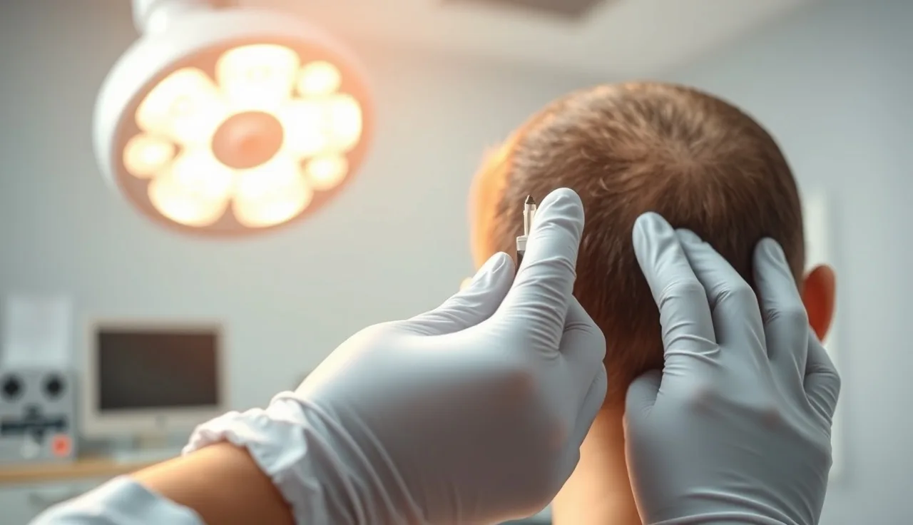 Dermatologist preparing a scalp punch biopsy tool for hair loss diagnosis