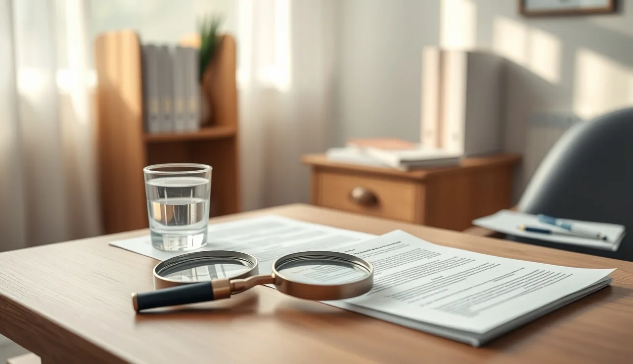 Magnifying glass on a desk in a dermatologist's office, clinical hair loss research setting